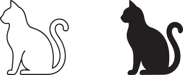  Black cat silhouette vector in bold and line art style, clean minimal EPS icon for design.