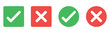 © AI Creatives - Check mark icon button set. Check box icon with right and wrong buttons and yes or no checkmark icons in green tick box and red cross. Green checkmark and red x sign. Symbols of approval and Decline.
