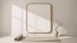 © Nazmul Karim Sakib - Minimalist interior with a rolled yoga mat, a simple vase with branches, and a large, clean, rounded square mirror reflecting soft daylight on a textured wall.