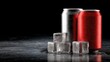 © pvl0707 - Red soda cans placed among ice cubes create a product mockup to showcase refreshing beverages in a close-up view