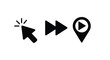 © Sony - Set of three black icons: clicking mouse cursor, fast-forward arrows, and play button location pin.