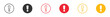 © Icon Atelier - Exclamation Mark Alert Icon Set. Attention Notification Symbols. Round Warning Icons in Outline and Solid Style, Black Yellow Red Alert Vector Illustration.