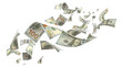 © Yeti Studio - Flying hundred dollar banknotes, isolated on transparent cutout background