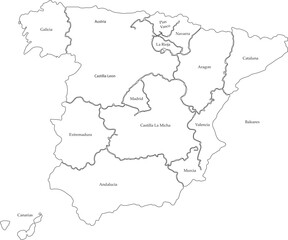 Naklejka na meble Detailed Outline Map of Spain with Administrative Borders and Internal Regions