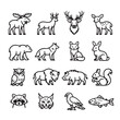 © Kamal - Animal black line art icon set with horse dog cat elephant deer cow tiger lion bear giraffe and farm and wild animals vector illustration