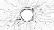 © AntonKhrupinArt - Black circuit lines radiate from central tech portal on a transparent background. Modern chip design with electric wires spreading outward. Digital semiconductor concept illustration. Circle HUD