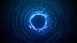 © AntonKhrupinArt - Bright neon circular HUD element on circuit board background. Futuristic chip design with glowing AI portal technology and digital processor patterns. Tech digital frame. Vector bg