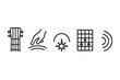 © VideoHub - Musical Flow Icons. Stringed rhythm flow: Line style icons of guitar neck, plucked string, rhythm arc, tone spark, chord shape,