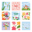 © m_matvi - Big Spring stickers collection. Hello spring quotes. Floral springtime greeting card with hand drawn decorative elements. Botanical background set with abstract flowers