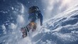 © Andrii - Adventurer hiking uphill in snowy winter scene