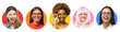 © Damir Khabirov - Collage of five diverse happy women portraits on circular backgrounds showing inclusion