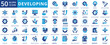 © Iconjam - Developing icon set flat containing product, development, software, business, skills, personal, career, team, organizational, market, technology, professional, economic, program, new product