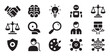 © MD.RAHIM - Set of black and white icons representing artificial intelligence and related concepts on white background