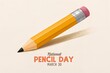 © Umair - Celebrating national pencil day on march thirtieth with a classic yellow wooden graphite writing instrument featuring a pink eraser and shiny ferrule signifying creativity and essential tools