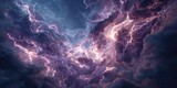 Dramatic dark night sky background with powerful purple lightning storm and heavy clouds representing electricity and force of nature