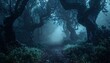 © ArtNestStudio - Dark enchanted forest path, twisted trees, low light, subtle fog, gothic fantasy mood without fantasy elements, realistic nature textures, professional stock photo style.