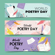 © Creative Pixy - World poetry day illustrations with books scrolls and feather quills