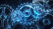 © Sangketkan Studios - Close up of transparent glass gears working together blue light