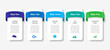 © Khvost - Modern 5-step infographic with gradient ribbons, icons, and text blocks perfect for business processes, presentations, or educational content. Vector illustration.