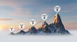 © Fizzah - Five steps to success represented by a progression of mountains with numbered markers against a sunrise sky.