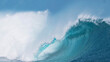 © helivideo - CLOSE UP: Big splashing barrel wave rushes towards coast of sunny exotic island.