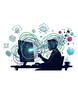 © Misho - Vibe Coding Creative Workspace Silhouette, Playful Surreal Tech Design, Human Centric Digital Art and Innovative Programming Vector