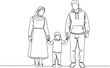 © Authentic - A modern family, parents in traditional Islamic attire and their child, standing together in a simple line drawing style.