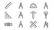 © Klar - Mathematics Measurement Tools Icon Set. Ruler Compass Protractor Triangle Caliper Line Icons. Geometry Drawing Instruments. Engineering Drafting Equipment Vector