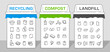 © realstockvector - Ready sets of icons for separating waste on trash, compost, recycle. Vector elements are made with high contrast, well suited to different scales. Ready for use in your design. EPS10.