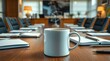 © AlignedArt - coffee cup on conference table in corporate meeting room with blank copy space