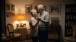 © Gab - Loving senior couple dancing together at home. Elderly husband and wife bonding. Romantic retirement lifestyle. Old age relationship. Everlasting love. Golden years marriage concept.