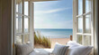 © Anna Studio - Open window looking out to a sunny beach with ocean view, creating a relaxing coastal vacation atmosphere