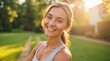 © Alex Pios - Happy young woman ready for outdoor yoga practice.