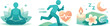 © Valentyna - Mindfulness Icons Trio. Well-being enhancement environment visualized as mindful habits, physical activity, and restorative