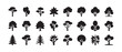 © MST - Large collection of twenty four unique stylized tree icons in solid black for environmental design projects