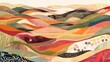 © Sinechana - A pastoral panorama transformed into an abstract collage, featuring fields of agriculture as a textural marvel. This vector illustration captures the bold patterns of farmland, interspersed with