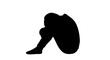 © Kaalia - Person sitting in a contemplative pose with head down silhouette against a plain white background expressing sadness or despair emotional state mental health concept