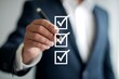 © Din Nasahrudin - Checklist and task management concept with businessman marking digital boxes. Perfect for productivity, workflow planning, time management, digital organization, and business execution visuals.