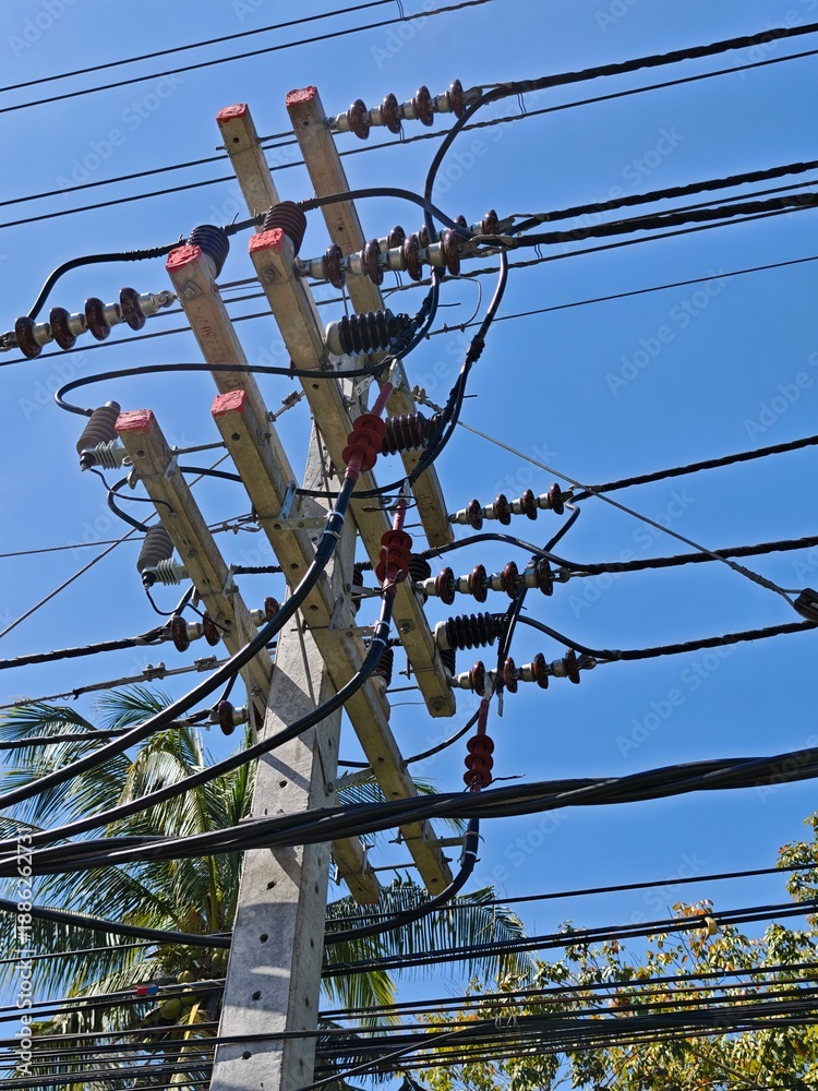 High voltage underground cable termination on concrete riser pole ...