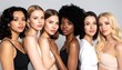 © gelas - Six young women of varied ethnicities pose closely together, displaying diverse hair styles and skin tones