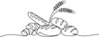 © sadi - Bakery products with wheat ear in continuous line art drawing style. one line Art icon drawing vector