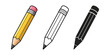 © iVGraphic - Hand drawn color, outline and silhouette pencil set featuring erasers and sharpened tips for education and creativity