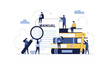 © your picture - Group of tiny people collaborating with giant books and an instruction manual for education, research, and technical documentation concept vector illustration