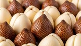 Exotic salak fruit featuring scaly brown skin and peeled white cloves. A unique tropical fruit perfect for healthy snacks and exotic food themes.