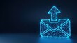 © Moon Guy - Glowing blue digital envelope icon with upward arrow symbolizing sending messages and data in a futuristic communication concept