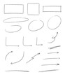 © Aniu Studio - A Set of Pencil thin line art, boxes, circles, arrows: Hand-drawn pencil crayon, rough chalk underline, long round, sketching elements on a transparent background