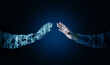 © OleCNX - Concept of human and digital twin interaction under futuristic blue light, representing AI cooperation, smart technology, and digital transformation in modern innovation.