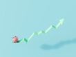 © Westend61 - Piggy bank with upward arrow symbolizing financial growth in 3D rendering