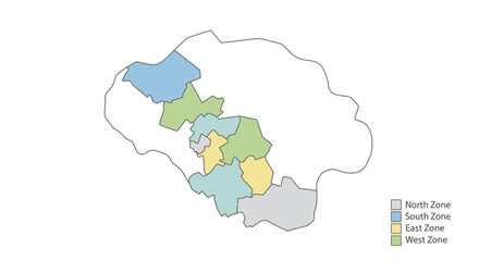  Zoned Regional Map with Directional Legend Vector