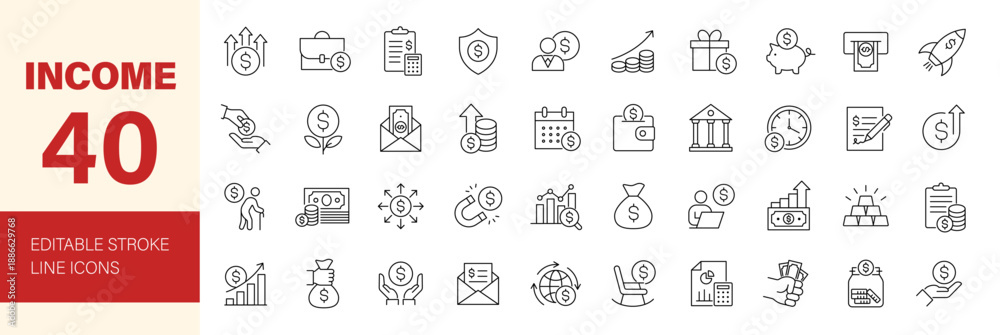 Recording Income Icon Income icon set. Editable line icons. Vector illustration. Stock Vector ...